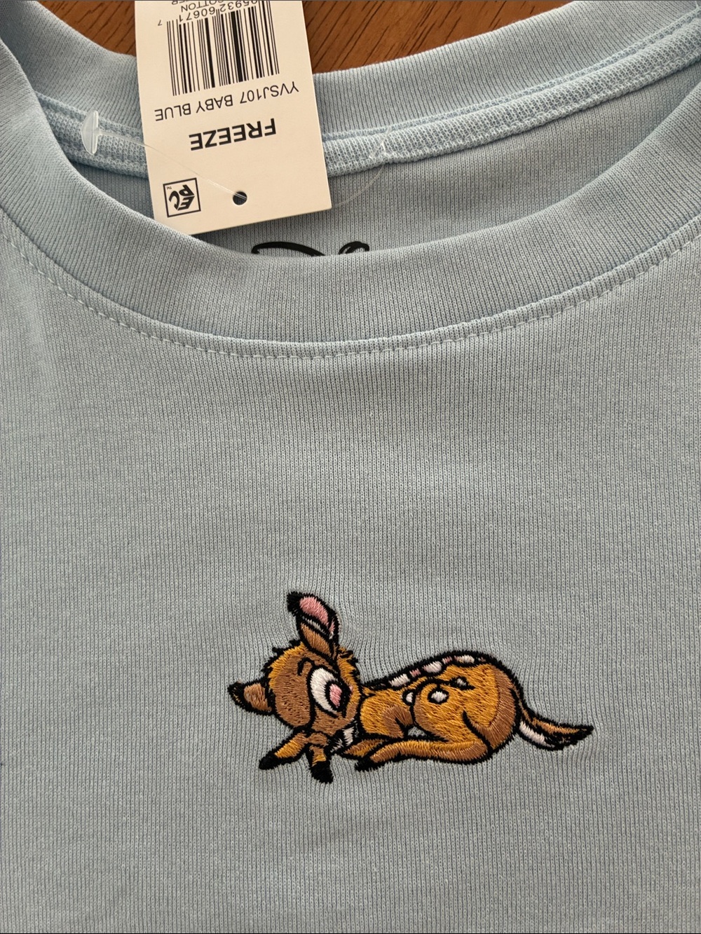 DISNEY NWT Kids Light Blue Short-Sleeve Tee with Fawn Embroidery SIZE Med - Picture 2 of 5